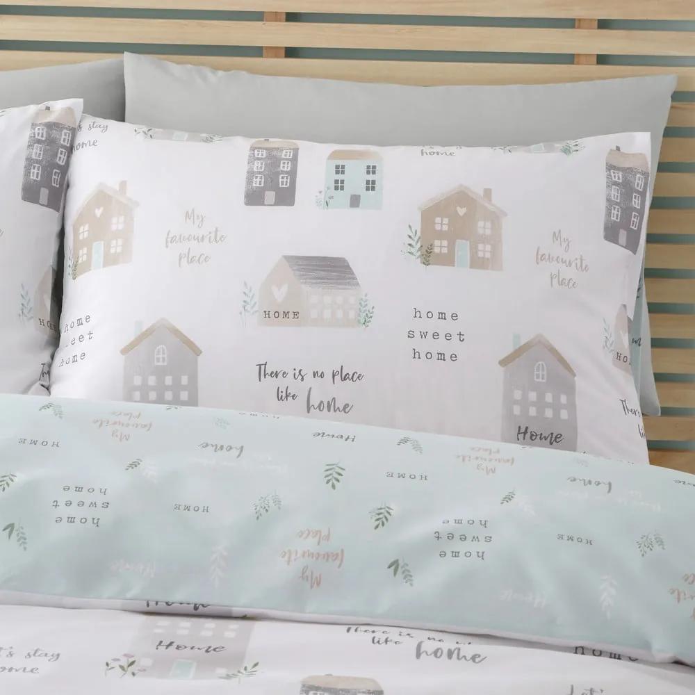Lenjerie de pat albă/verde-deschis pentru pat dublu 200x200 cm Home Sweet Home – Catherine Lansfield