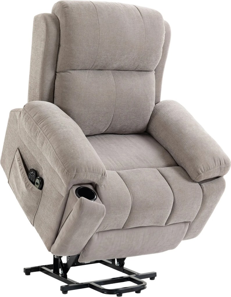 HOMCOM Fotoliu recliner electric cu ridicare, încălzire și masaj în 8 puncte, din chenille, 2 telecomenzi, bej | Aosom Romania