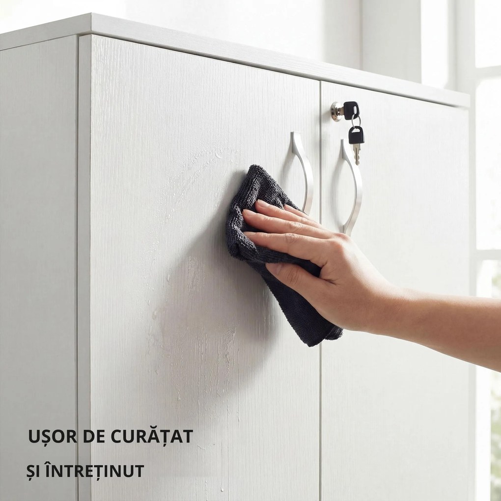 HOMCOM Mobilier de birou multifunctional cu Incuietoare, Dulapior pentru documente cu 2 usi si Raft interior, din Lemn, Alb, 80x40x80cm
