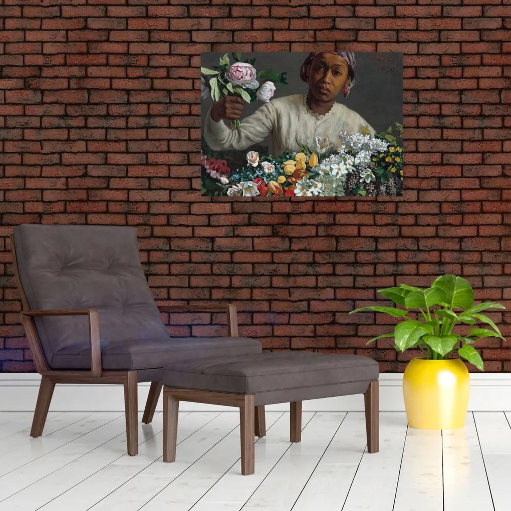Tablou pe sticlă - Frédéric Bazille, Young Woman with Peonies, reproducere (70x50 cm)