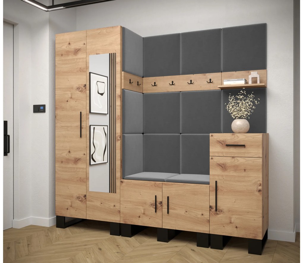 Set mobilier pentru hol Amanda 13 (Stejar artisan + gri închis). 1085968