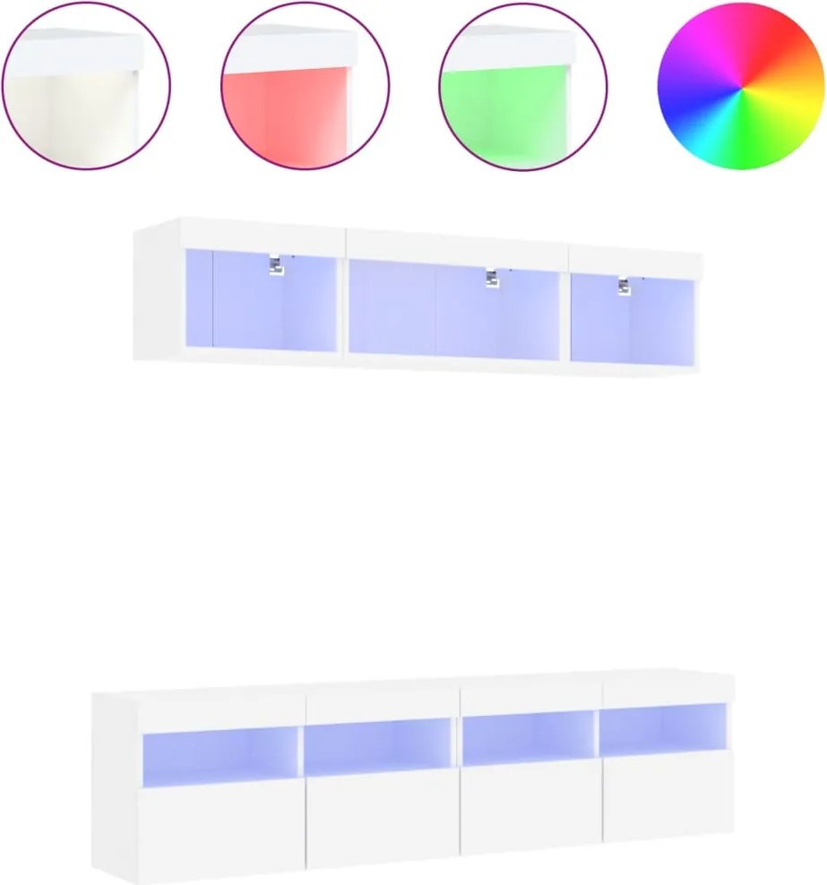 vidaXL Unități de perete TV cu LED-uri, 5 piese, alb, lemn prelucrat