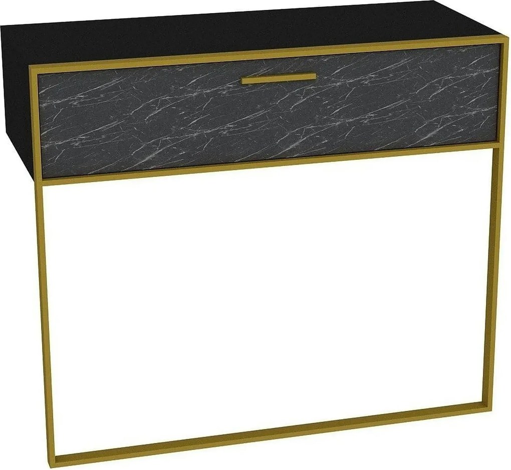 Consola POLKA, negru/auriu, PAL melaminat/metal, 90x39x77 cm