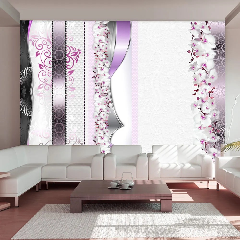 Fototapet Bimago - Parade of orchids in violet + Adeziv gratuit 200x140 cm