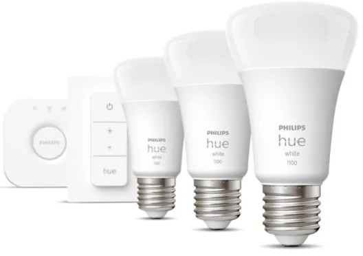 Set de bază Philips Hue WHITE 3xE27/9,5W 2700K + Hue Bridge și Dimmer Switch