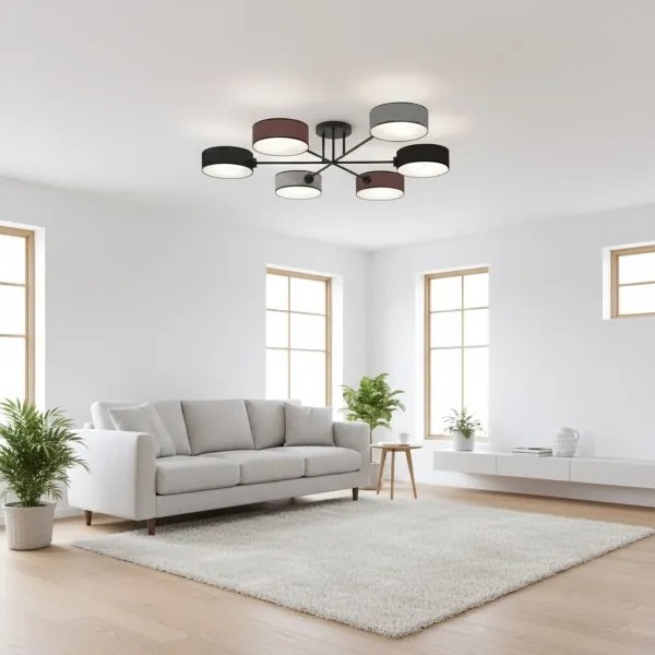 Lustră aplicată MAGA, 6 x E14, 10 W, 230 V, negru/maro/gri