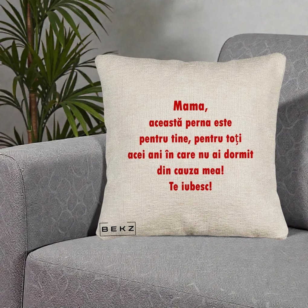 Cadou pentru Mama - Perna Personalizata Perna pentru Mama, 40x40 cm, Bej Canapea, Husa Detasabila, Perna Inclusa, BEKZ®