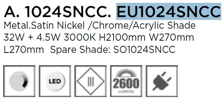 Lampadar LED, Lampa de podea design modern Gio, nickel satinat EU1024SNCC SRT