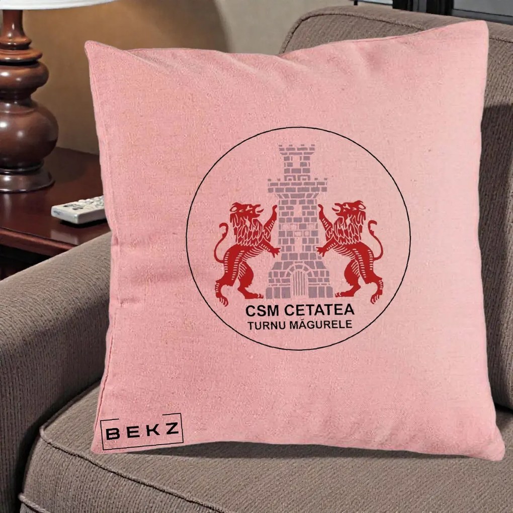 Perna Personalizata CSM Cetatea Turnu Magurele Fotbal, 40x40 cm, Roz, Husa Detasabila, Perna Inclusa, BEKZ®