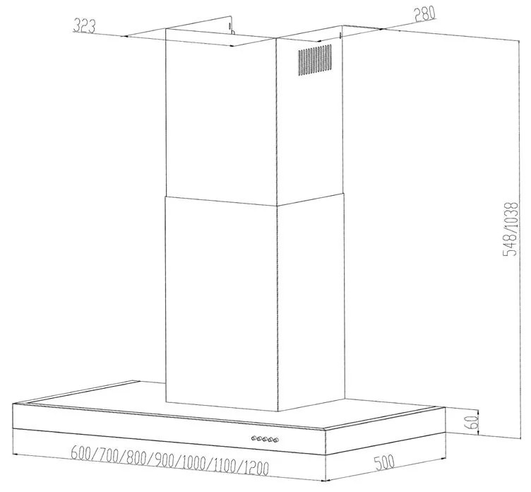 Zarah, hotă de aburi, kit de recirculare a aerului, 60 cm, 620 m³ / h, filtru activ de carbon