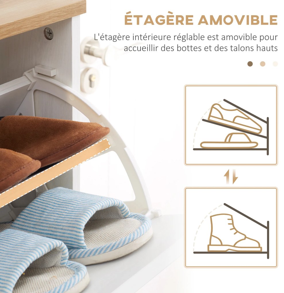 HOMCOM Mobilier pentru încălțăminte stil scandinav cu 3 uși abatante 70 x 23,5 x 122 cm alb | Aosom Romania