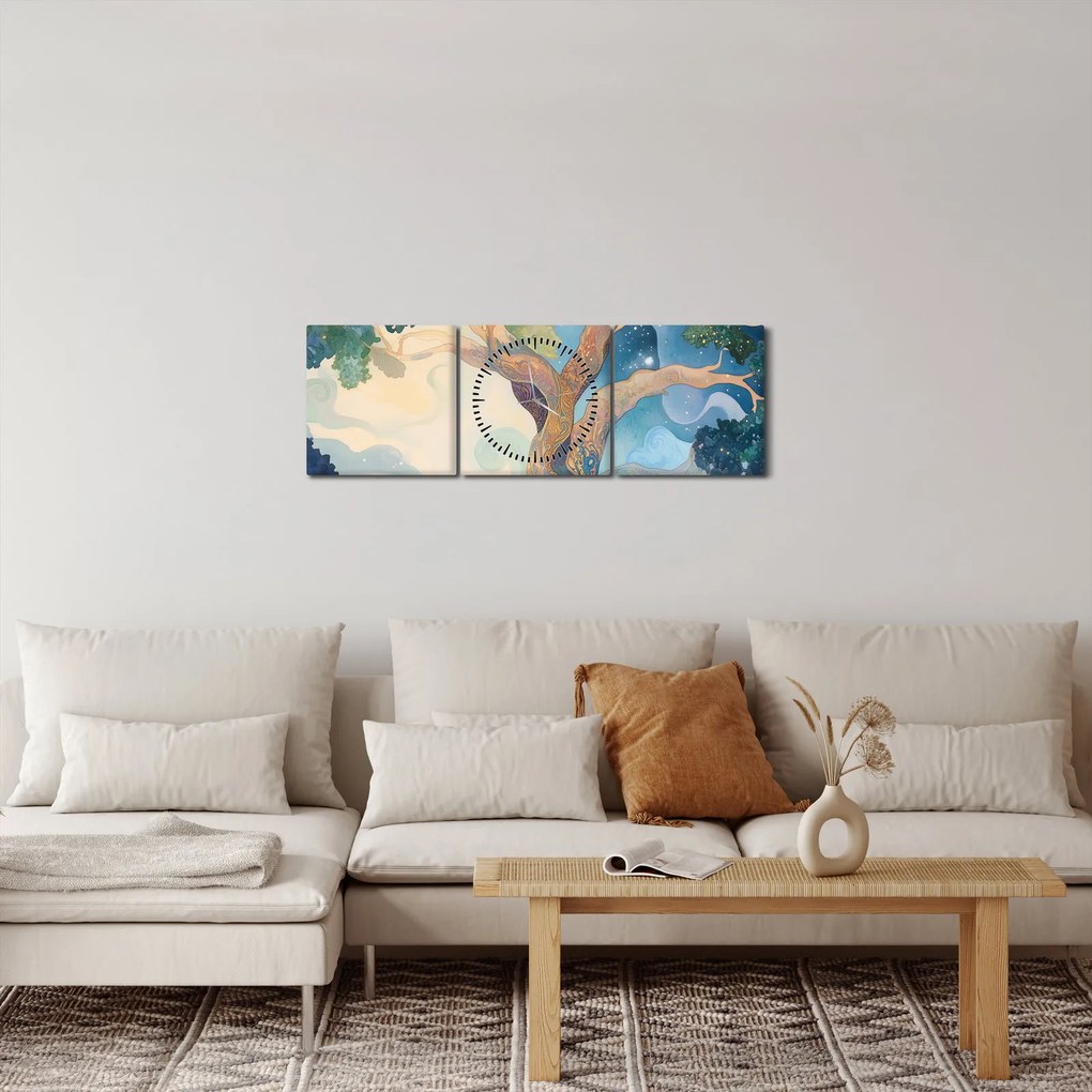 Tablou – Arbore cosmic (cu ceas) (90x30 cm)
