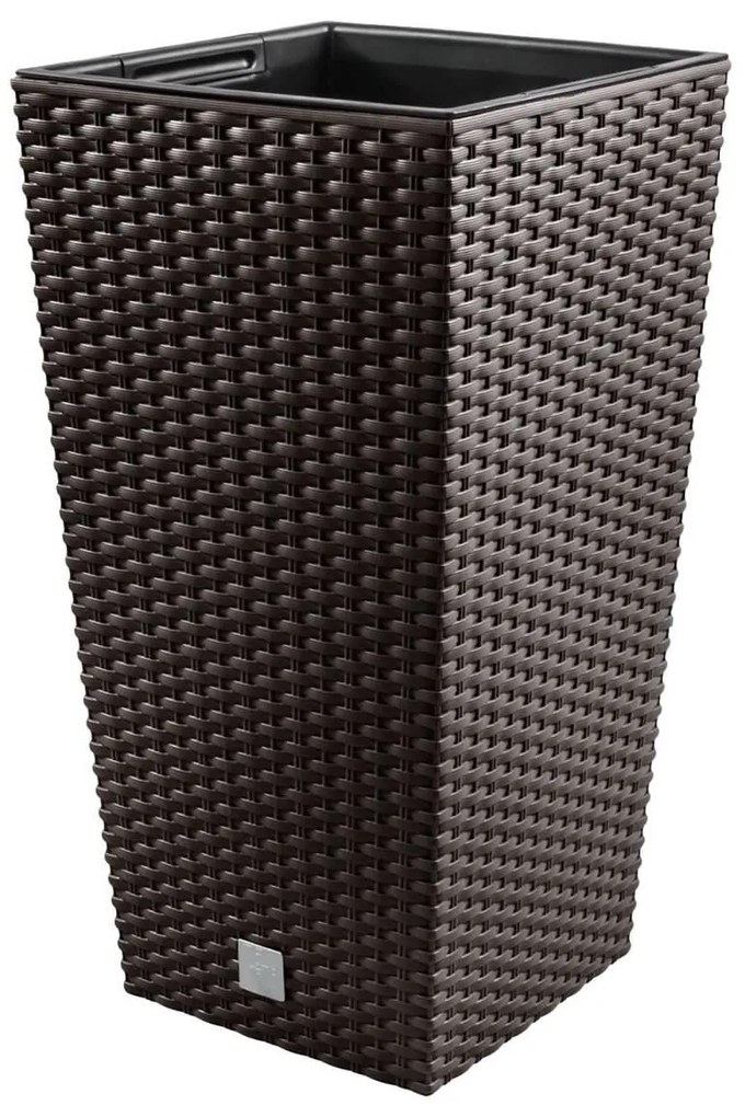 Ghiveci decorativ de flori, Prosperplast, Rato, imitatie ratan, patrat, maro, 22.5x22.5x42.1 cm