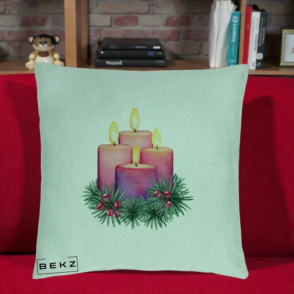 Perna decorativa de Craciun: Lumanari Advent Roz-Violet, 40x40 cm cu Umplutura, Verde Menta, BEKZ
