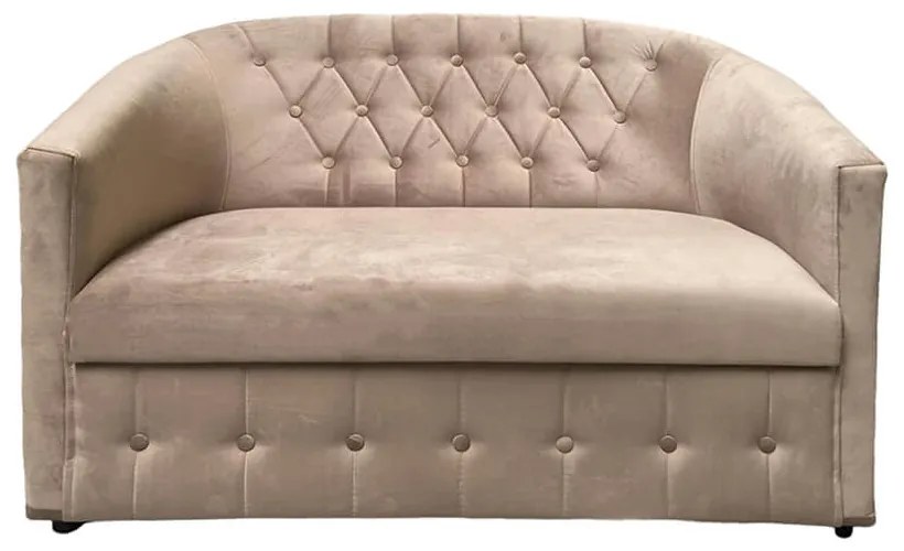 Canapea scoica fixa Ozy, 2 locuri, catifea, grej, nasturi decorativi