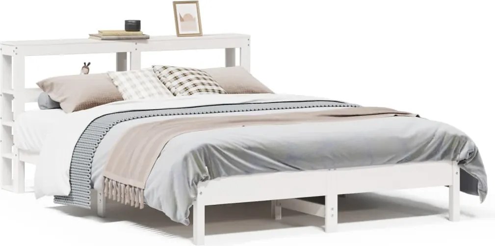 vidaXL Cadru de pat fără saltea, alb, 140x190 cm, lemn masiv de pin
