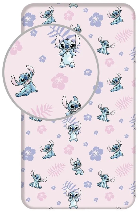 Cearceaf pentru copii din bumbac pentru pat de o persoană cu elastic 90x200 cm Lilo and Stitch – Jerry Fabrics