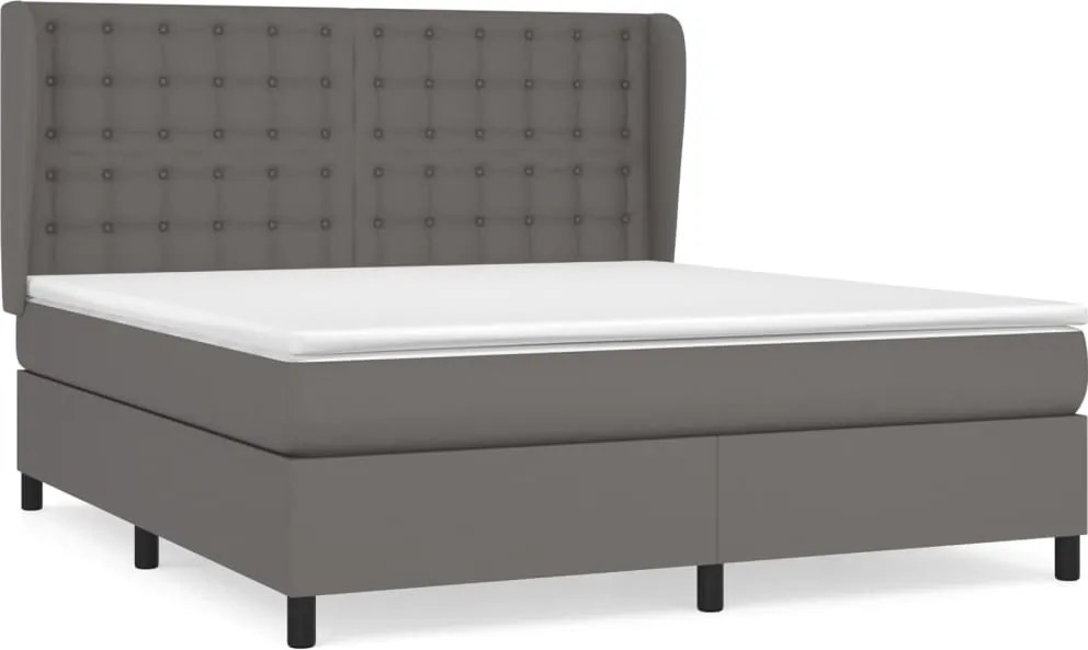 vidaXL Pat box spring cu saltea, gri, 160x200 cm, piele ecologică