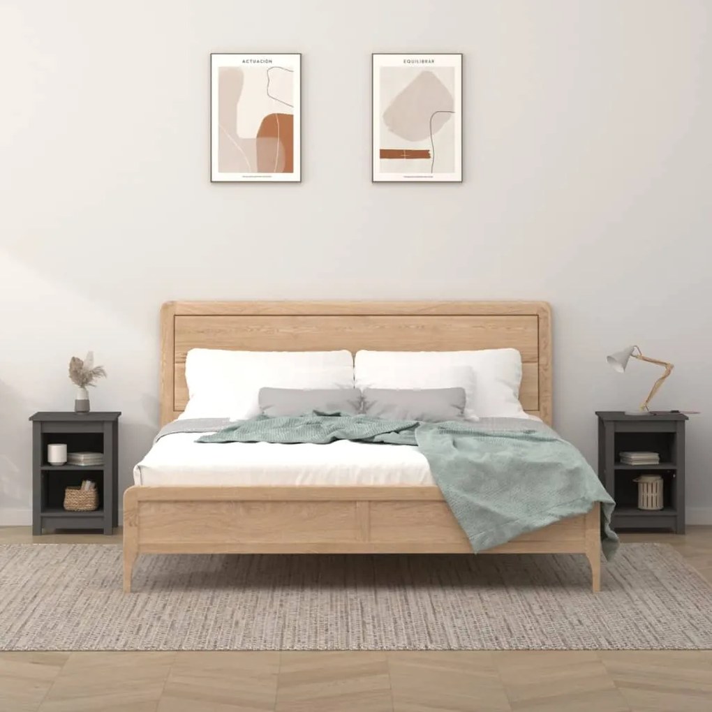vidaXL Noptiere, 2 buc., gri, 40x35x55 cm, lemn masiv de pin