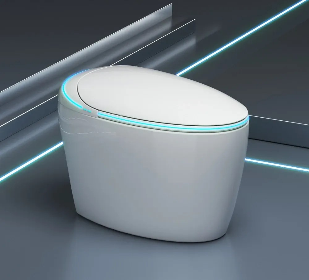 Smart WC 911 – Vas de Toaletă Inteligent cu Bideu, Sterilizare UV, Deschidere/Închidere automată, Senzor picior, Control inteligent al Temperaturii, Uscare aer cald, Iluminare de noapte, Afișaj LED, Telecomandă, Ceramică, Alb