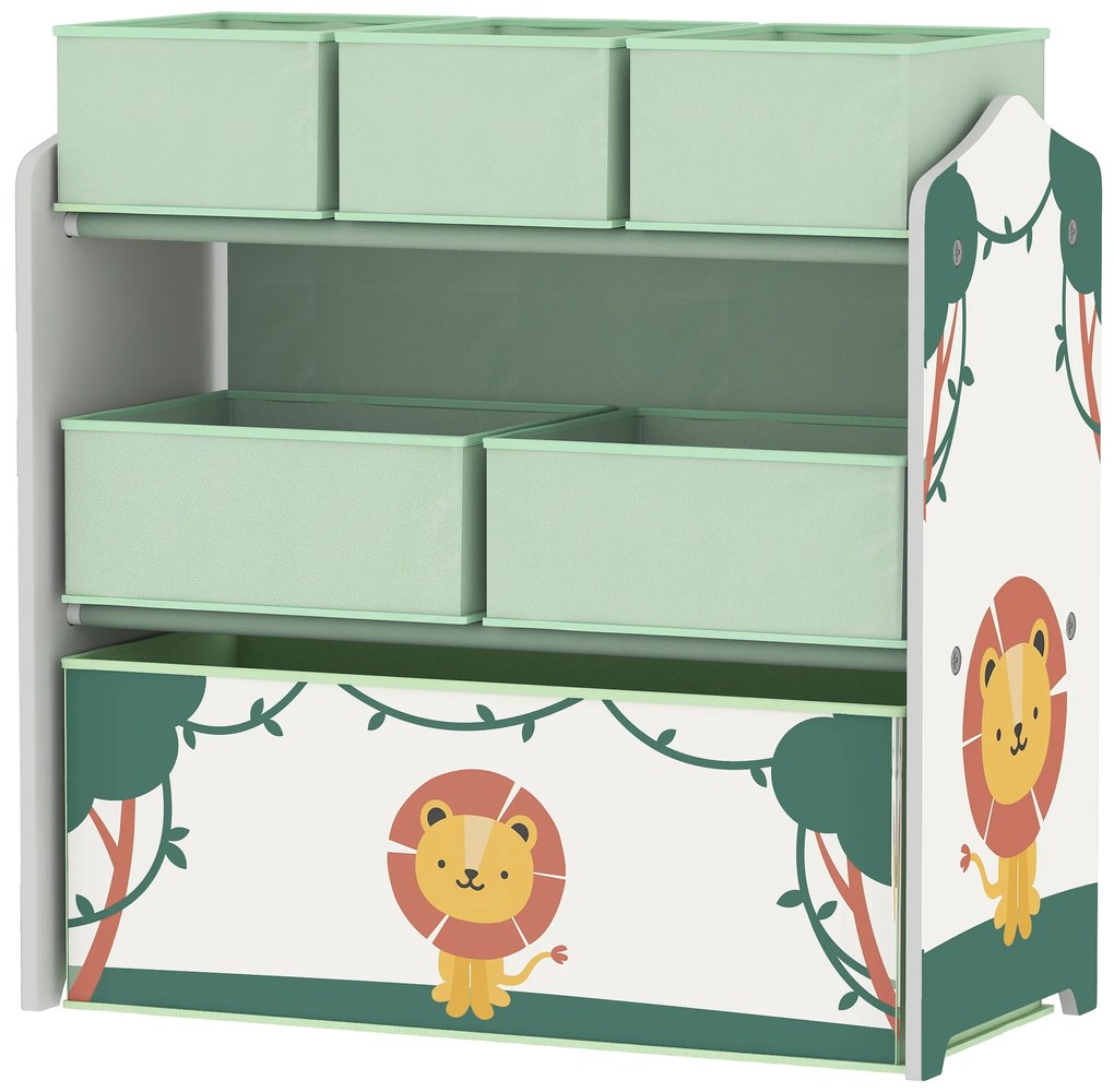 AIYAPLAY Mobilier de depozitare pentru copii cu 3 niveluri, etajeră pentru jucării cu 6 cutii textile detașabile, verde | Aosom Romania