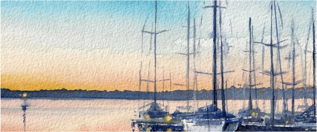 Tablou - Plimbare cu barca, aquarel (120x50 cm)