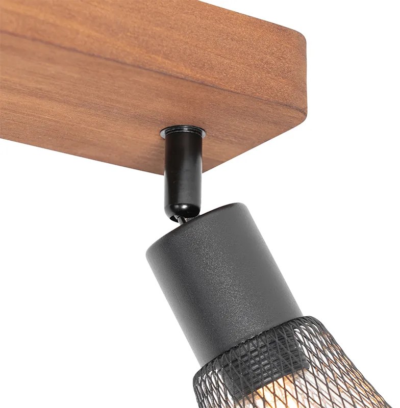 Spotlight industrial negru cu lemn 2 lumini - Kristina
