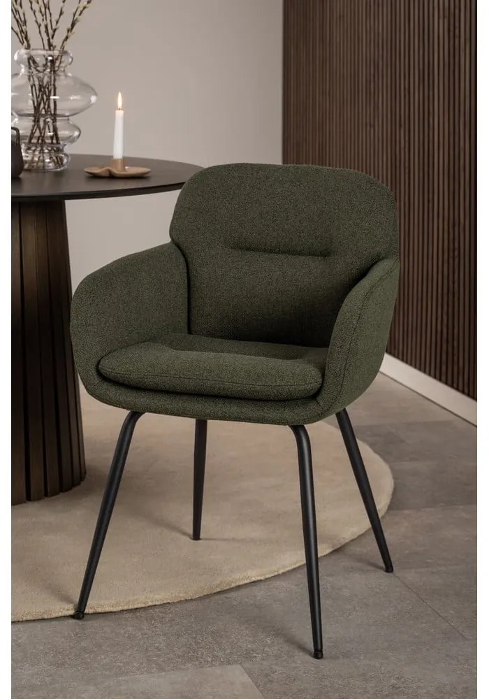 Scaun de sufragerie kaki cu cotiere tapițat Dora – Actona