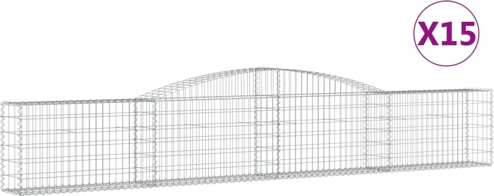 vidaXL Coșuri gabion arcuite 15 buc, 400x30x60/80 cm, fier galvanizat