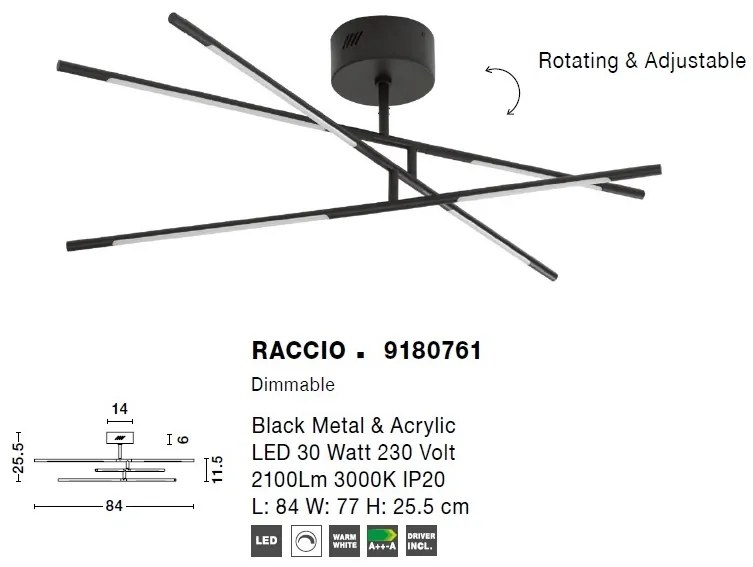 Lustra aplicata LED design modern RACCIO negru