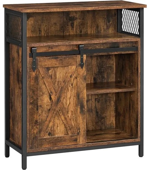 Dulap De Depozitare Cu Usa Glisanta, Maro Rustic Si Negru, 70 Cm