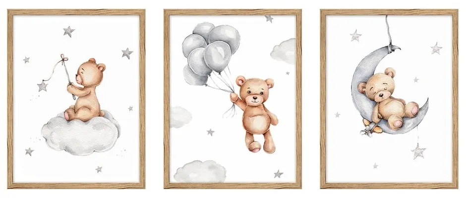 Tablouri pentru copii 3 buc. 30x40 cm Teddy Bear