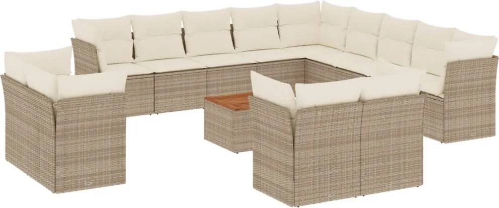 vidaXL Set canapele de grădină, 14 piese, cu perne, bej, poliratan