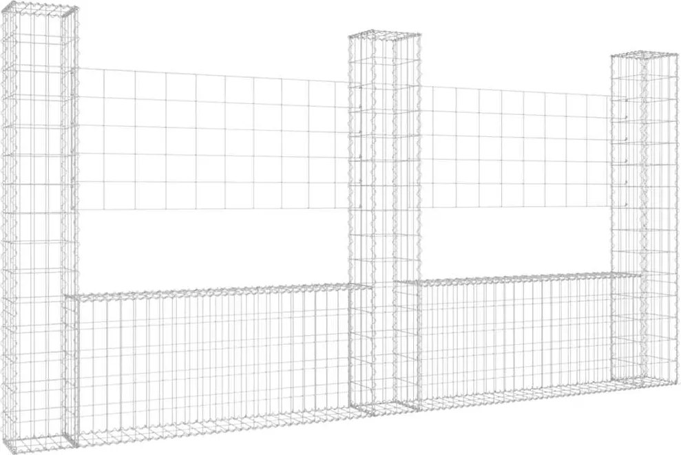 vidaXL Coș gabion în formă de U cu 3 stâlpi, 260x20x150 cm, fier