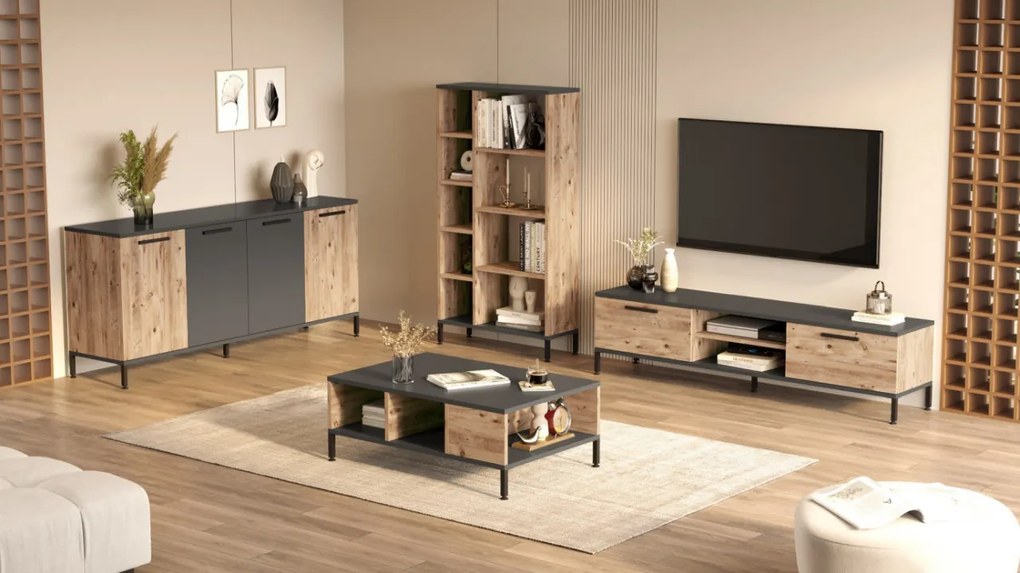 Set de mobilier pentru living RL6-AA, Pin atlantinc- Antracit