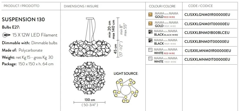 Lustra design unicat realizata manual Clizia XXL Mama Non Mama White, 130cm
