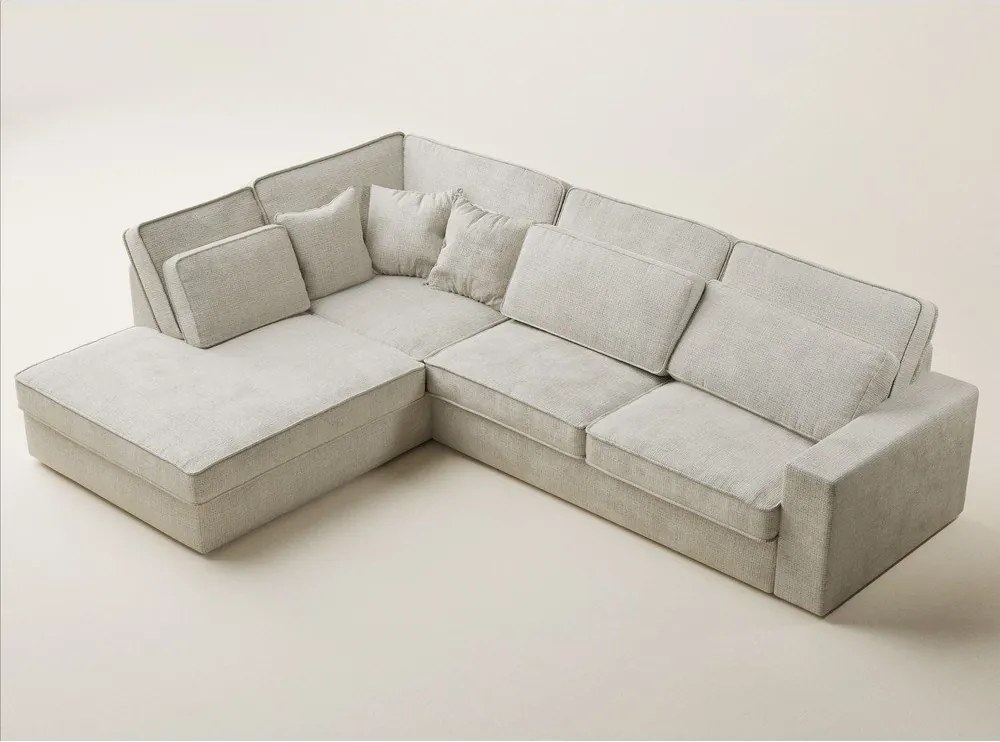 Colțar grej cu tapițerie din chenille (cu colț pe partea stângă/în formă de ”L”) Kirou – Maison de Rêve