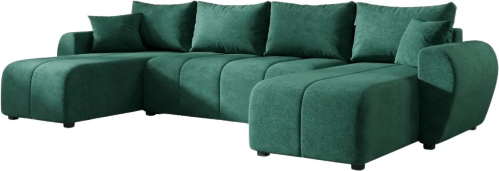 Coltar extensibil reversibil in forma de U SEVIO 311x145 cm, verde sticla + 2 perne GRATUIT