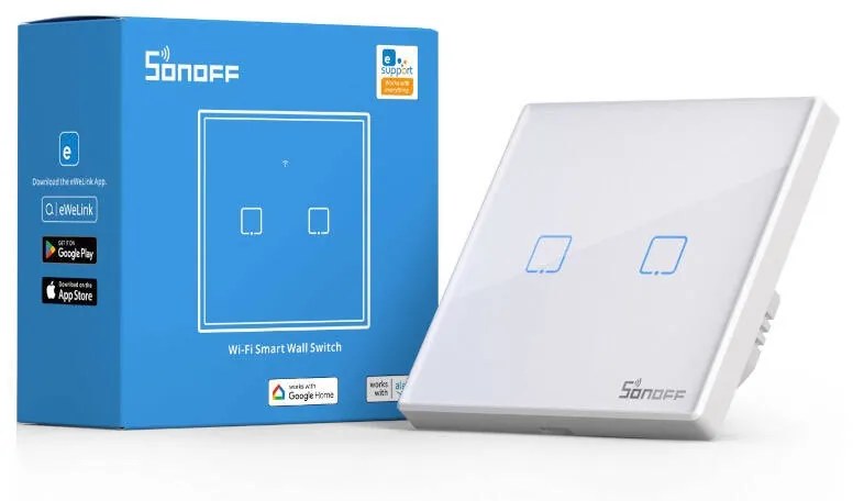 Intrerupator Smart WiFi + RF 433MHz Sonoff T2 EU TX (2 canale)