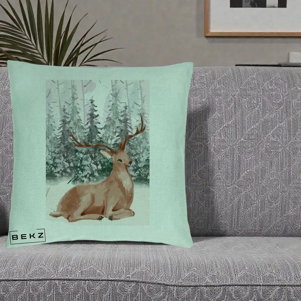 Perna Decorativa Ren in Padure Roz Moale, 40x40 cm, Verde Menta, Husa Detasabila, Perna Inclusa, BEKZ®