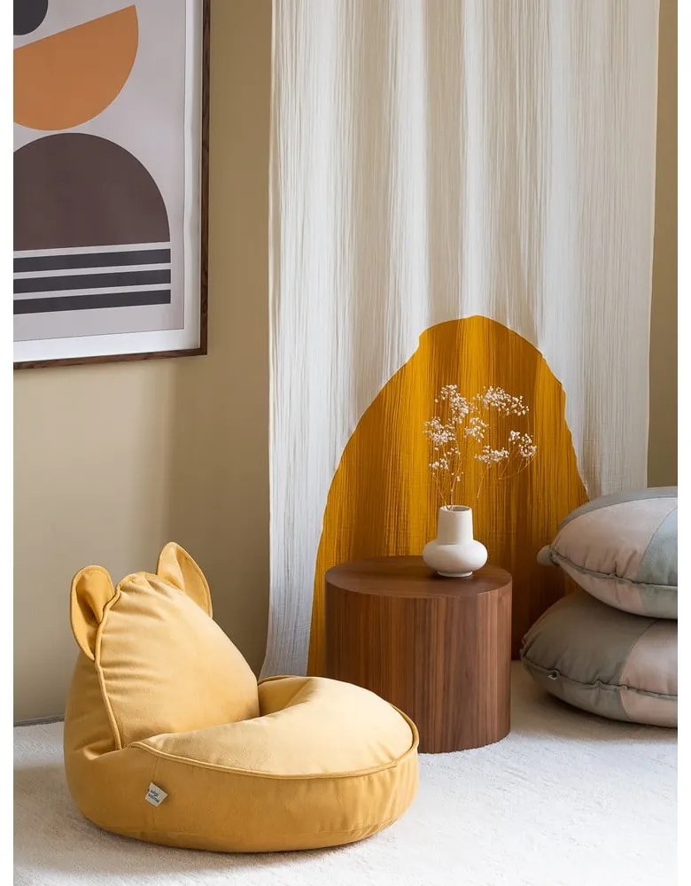 Fotoliu puf pentru copii galben cu tapițerie din catifea Bear – Wigiwama