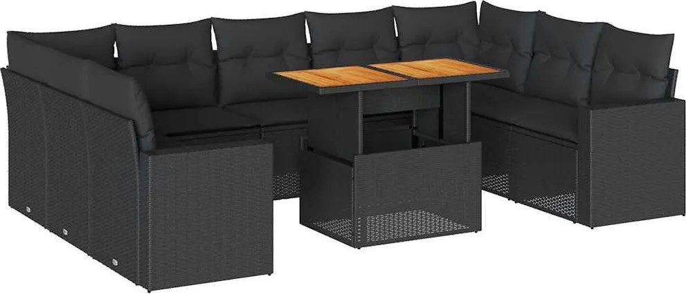 vidaXL Set canapele de grădină cu perne, 10 piese, negru, poliratan