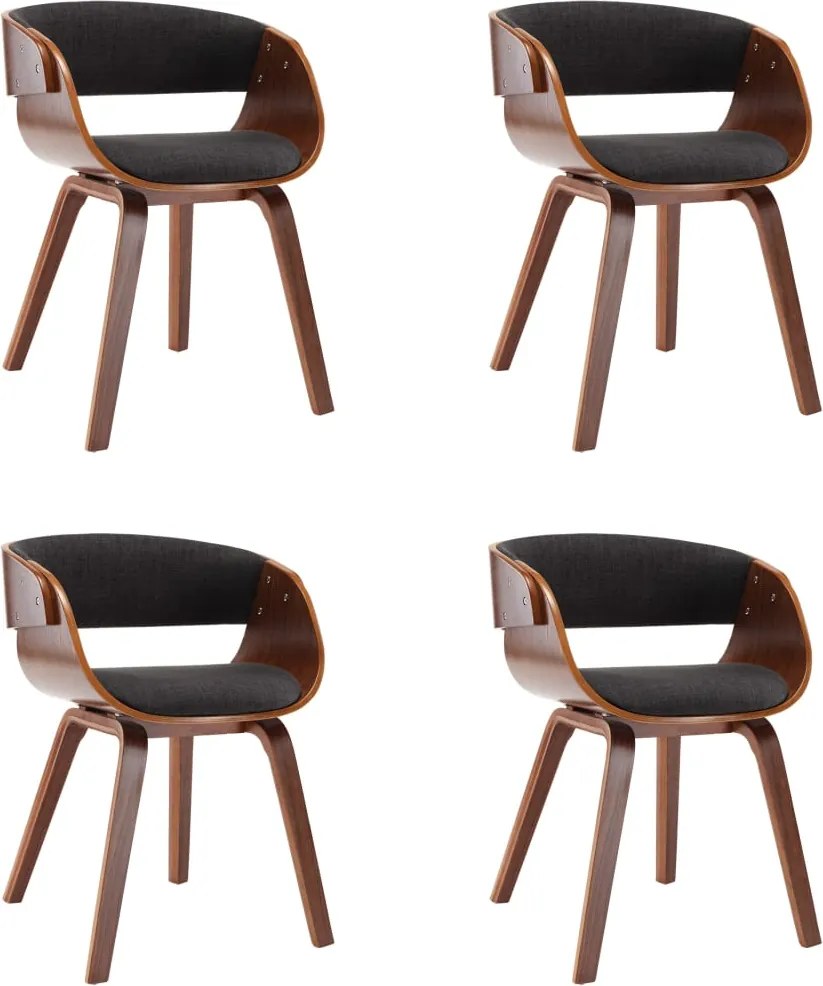 vidaXL Scaune de bucătărie, 4 buc, gri, lemn curbat și material textil