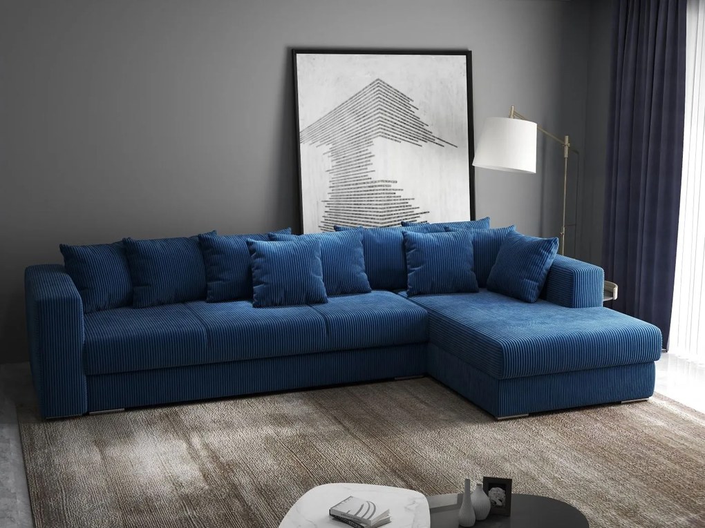 Colțar extensibil dumonde cu ladă de depozitare si sezut confortabil din spuma high-density, Gloria Zoom Blue 320x183 cm