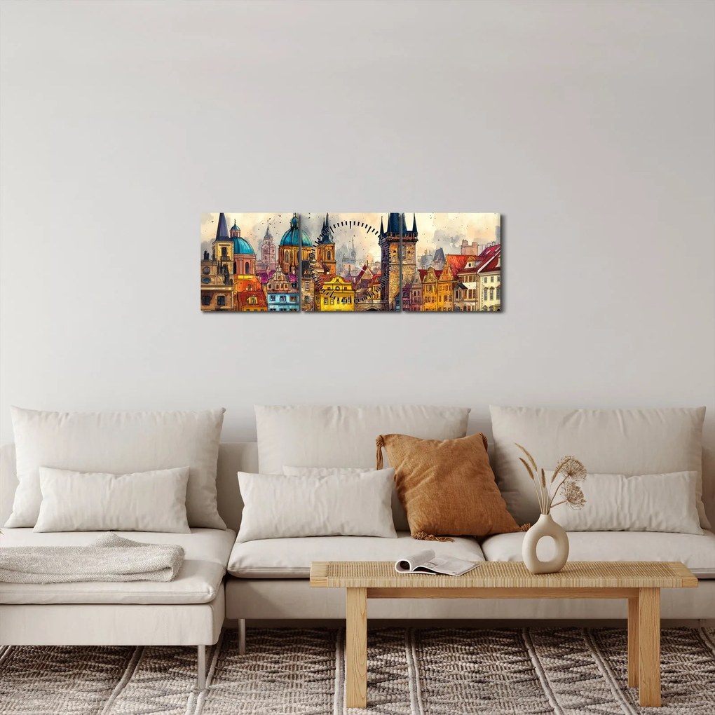Tablou - Toamna în orașul pictat (cu ceas) (90x30 cm)