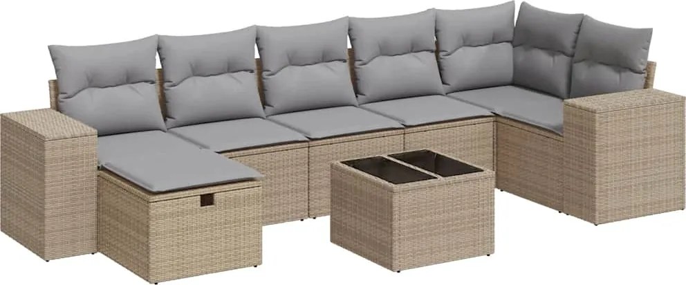 vidaXL Set canapele de grădină, 8 piese, cu perne, bej, poliratan