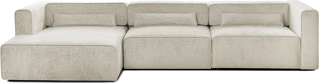 Colțar Extensibil 5 locuri ZANETTO, cu ladă de depozitare, 340x157x70 cm, Crem-Onyx / Stanga