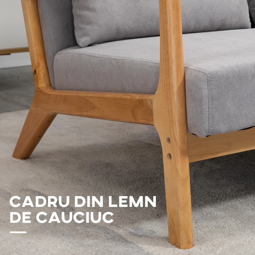 Canapea cu 2 locuri moderna din Lemn cu perne, tasatura cu efect de catifea, 122x71x76 cm, Gri HOMCOM | Aosom Romania