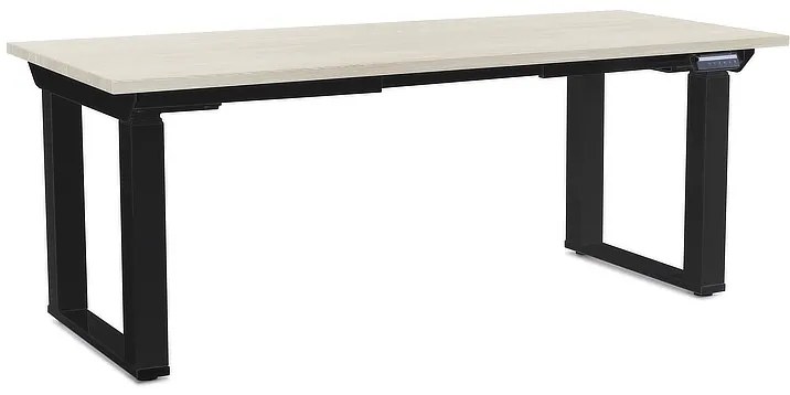 Masă înălțime reglabilă OfficeTech Strong 180 x 80 cm, picioare negre, frasin alb