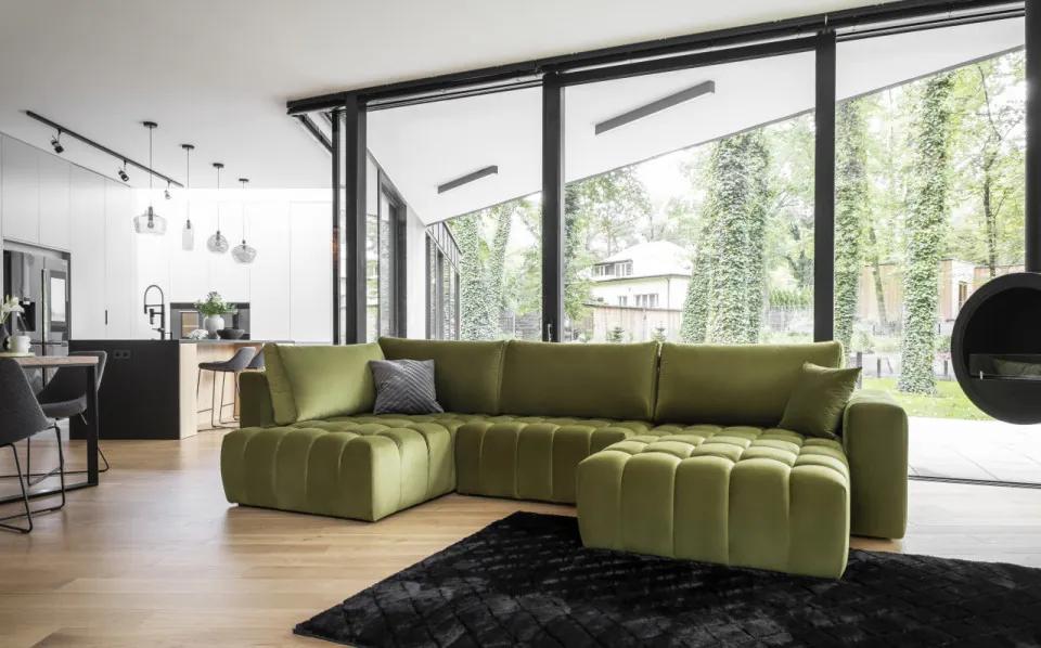 Canapea modulara tapitata, extensibila, cu spatiu pentru depozitare, 340x170x92 cm, Bonito R2, Eltap (Culoare: Verde - Loco 33)